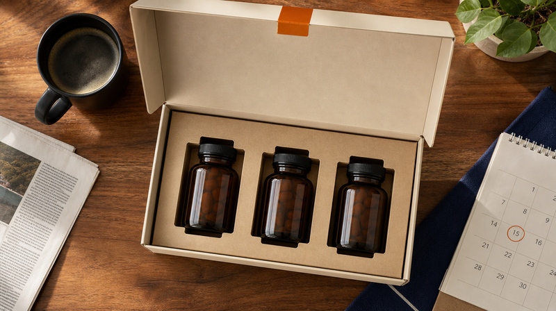 Three Bottles. One Box. Every 30 Days.